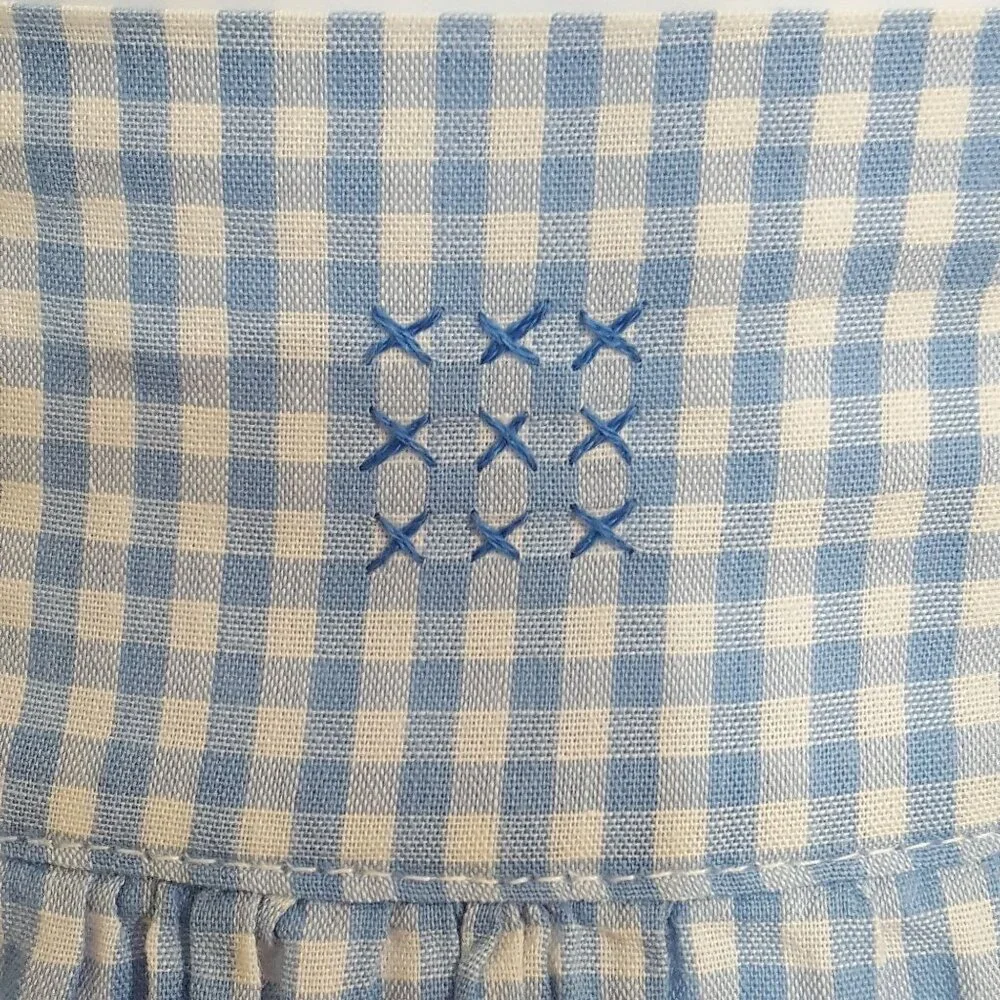Half‎ Apron Blue White Gingham Cross Stitch Vintage 1950s Handmade Pocket